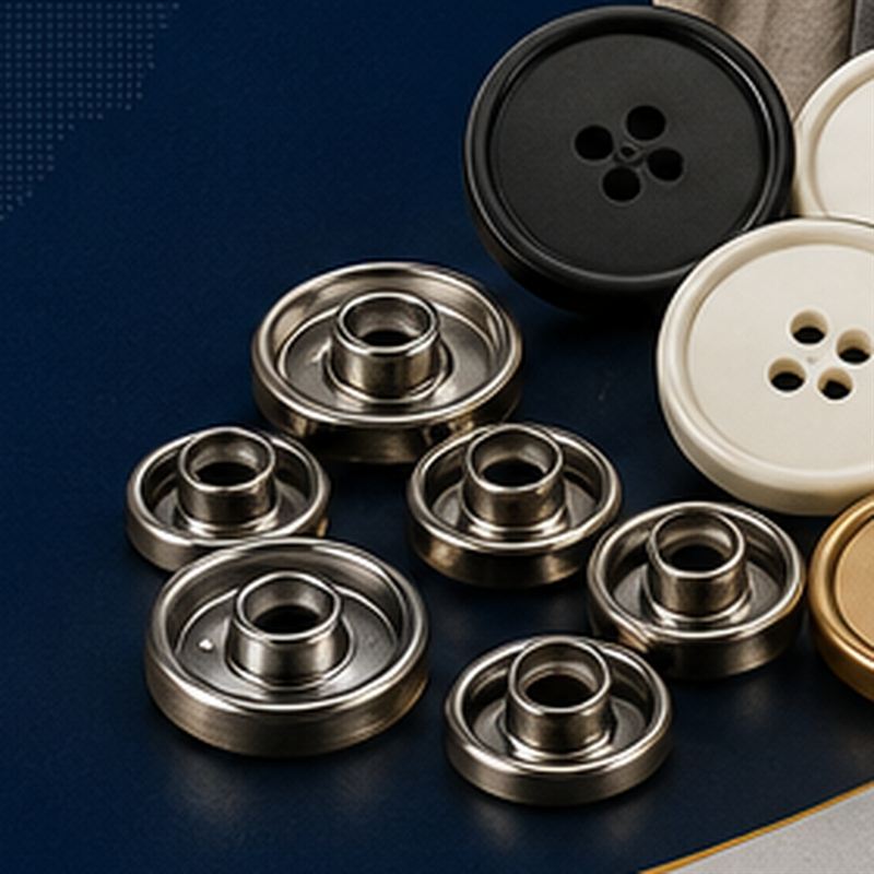 Polished nickel ring snap fasteners with resin buttons behind